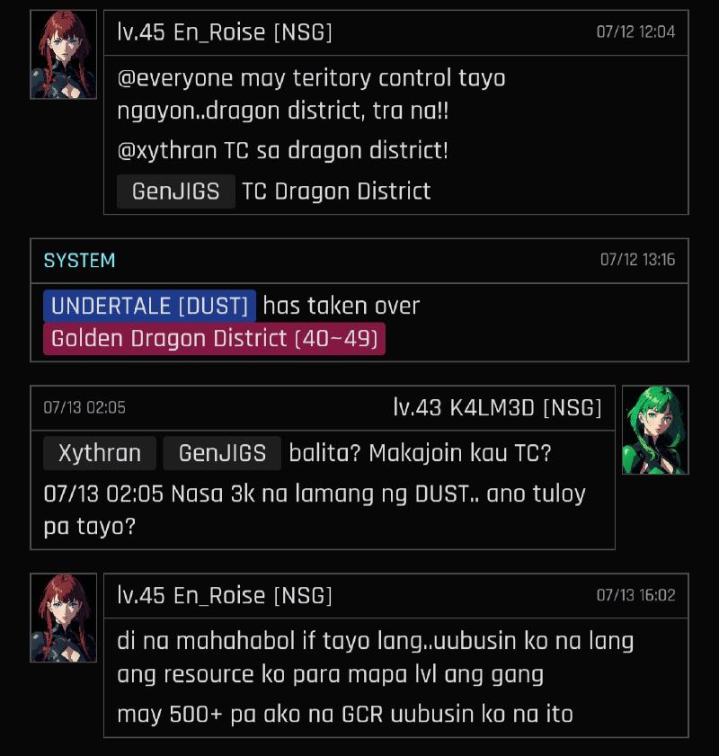 Screenshot of NSG’s gang chat on ALC